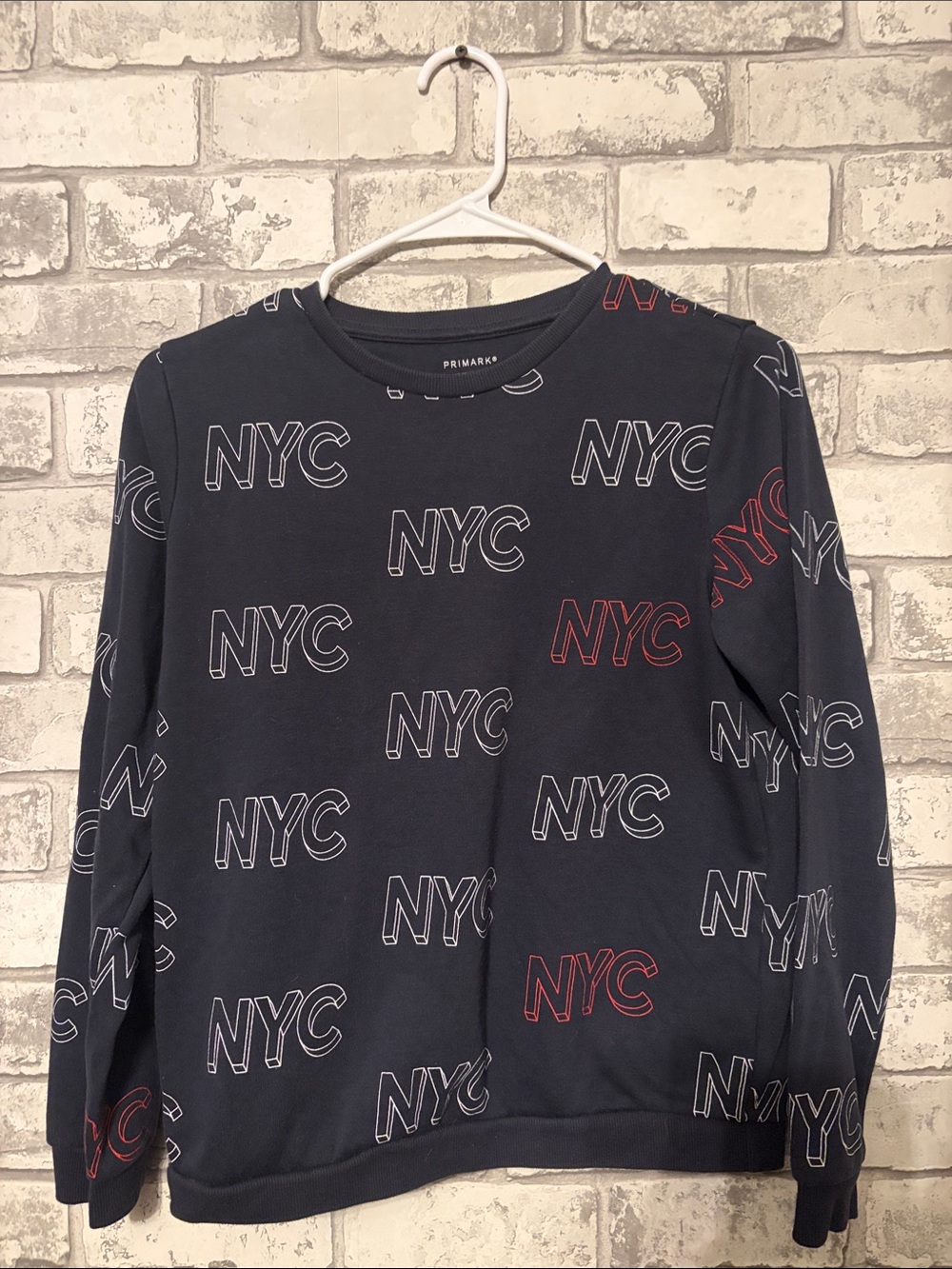 Primark Navy Sweatshirt with White and Red NYC Logos